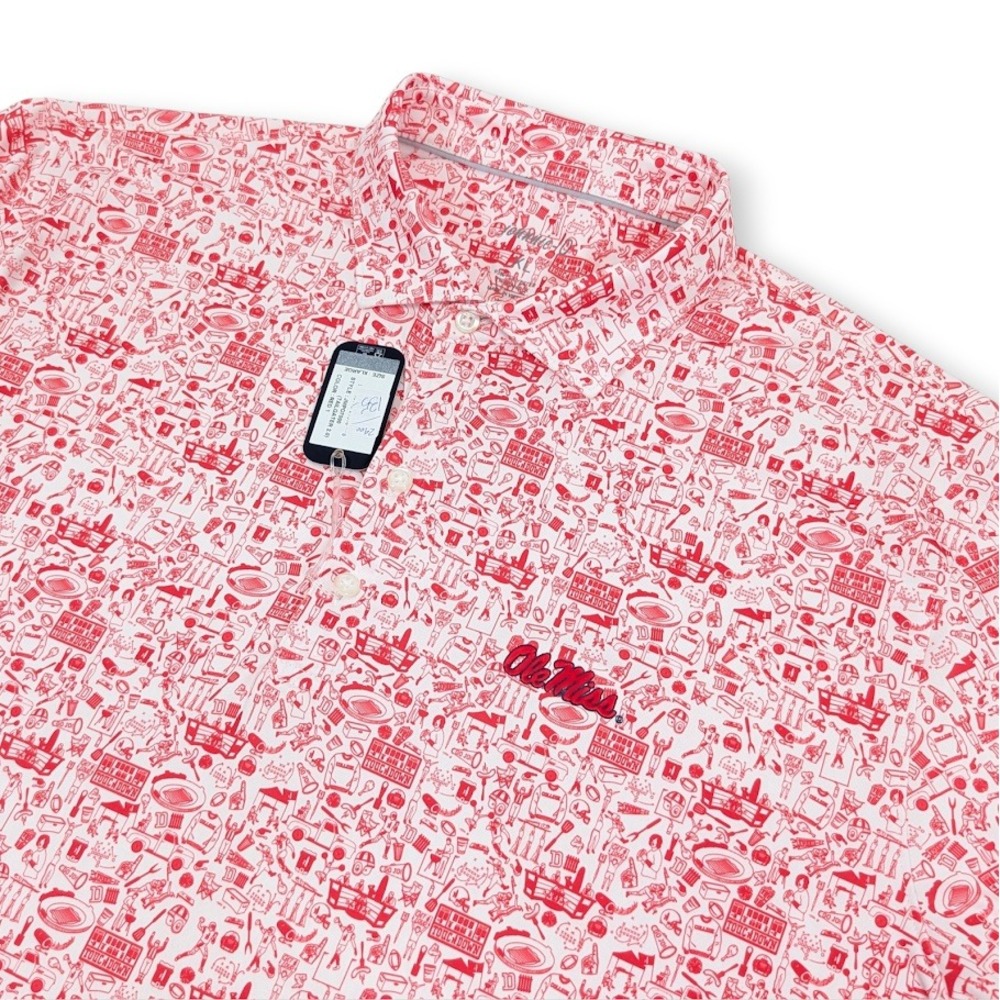Johnnie O Ole Miss Rebels Tailgater 2.0‎ Polo Men XL Red Football All Over Print